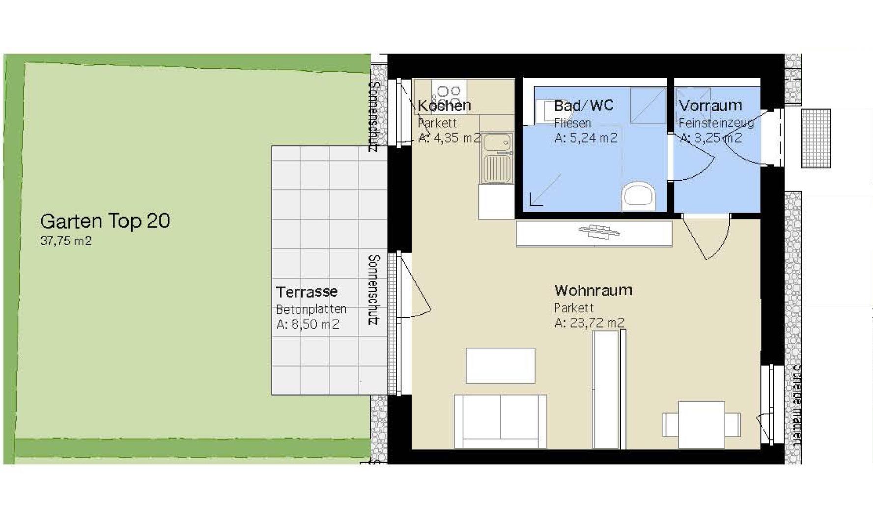 Schöne und lichtdurchflutete 1-Zimmer Wohnung in ruhiger Wohngegend mit Terrasse und Garten