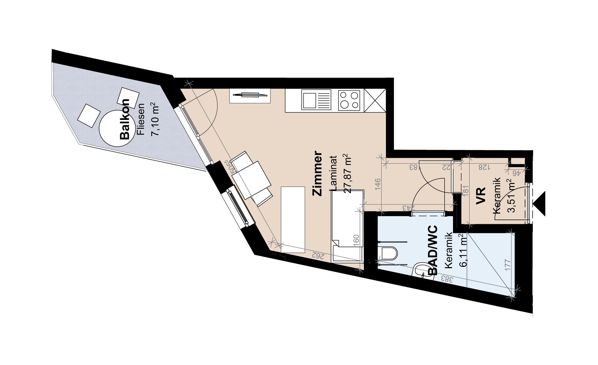 Helle 1-Zimmer-Wohnung im hochwertigen Neubau
