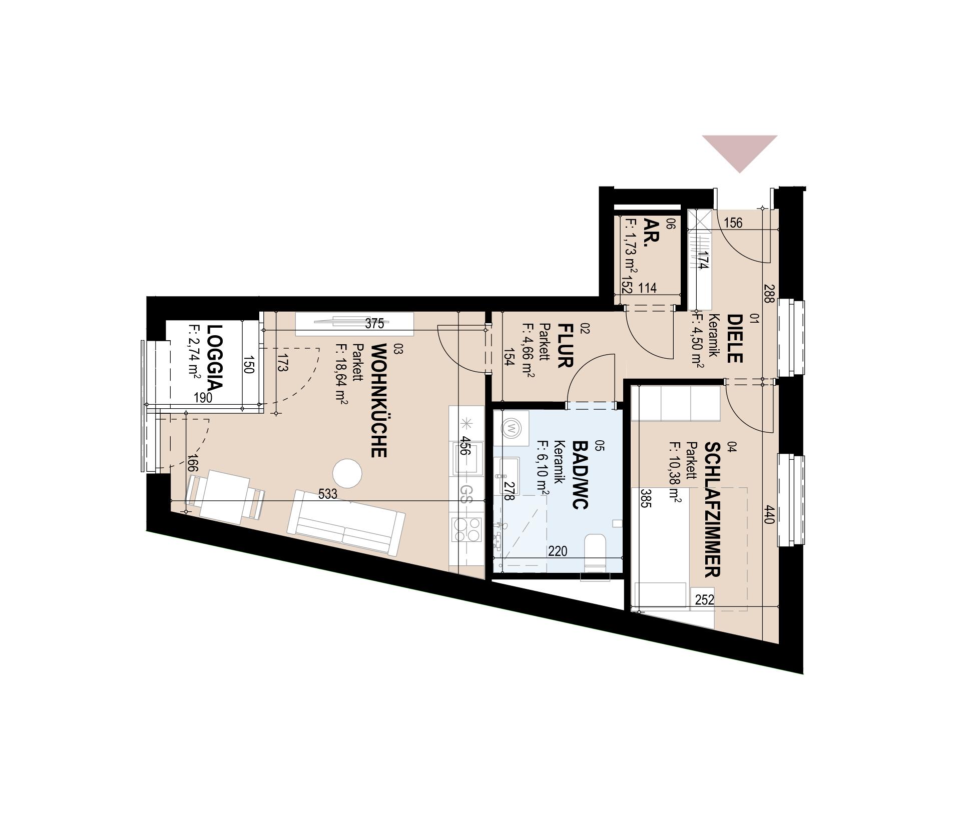 Neubauwohnung mit Loggia im 2. Stock