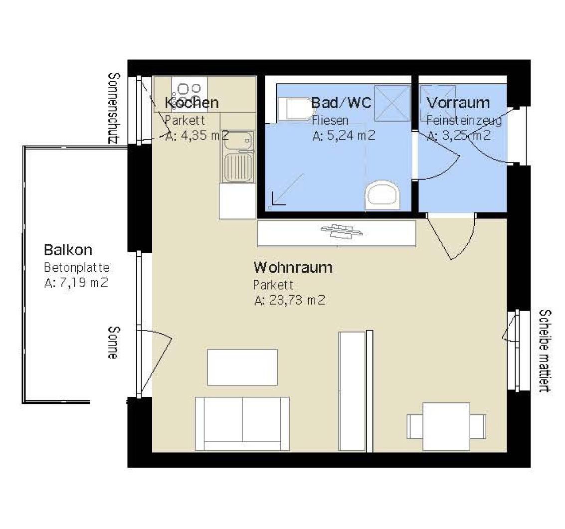 Moderne 1-Zimmer-Wohnung mit Balkon