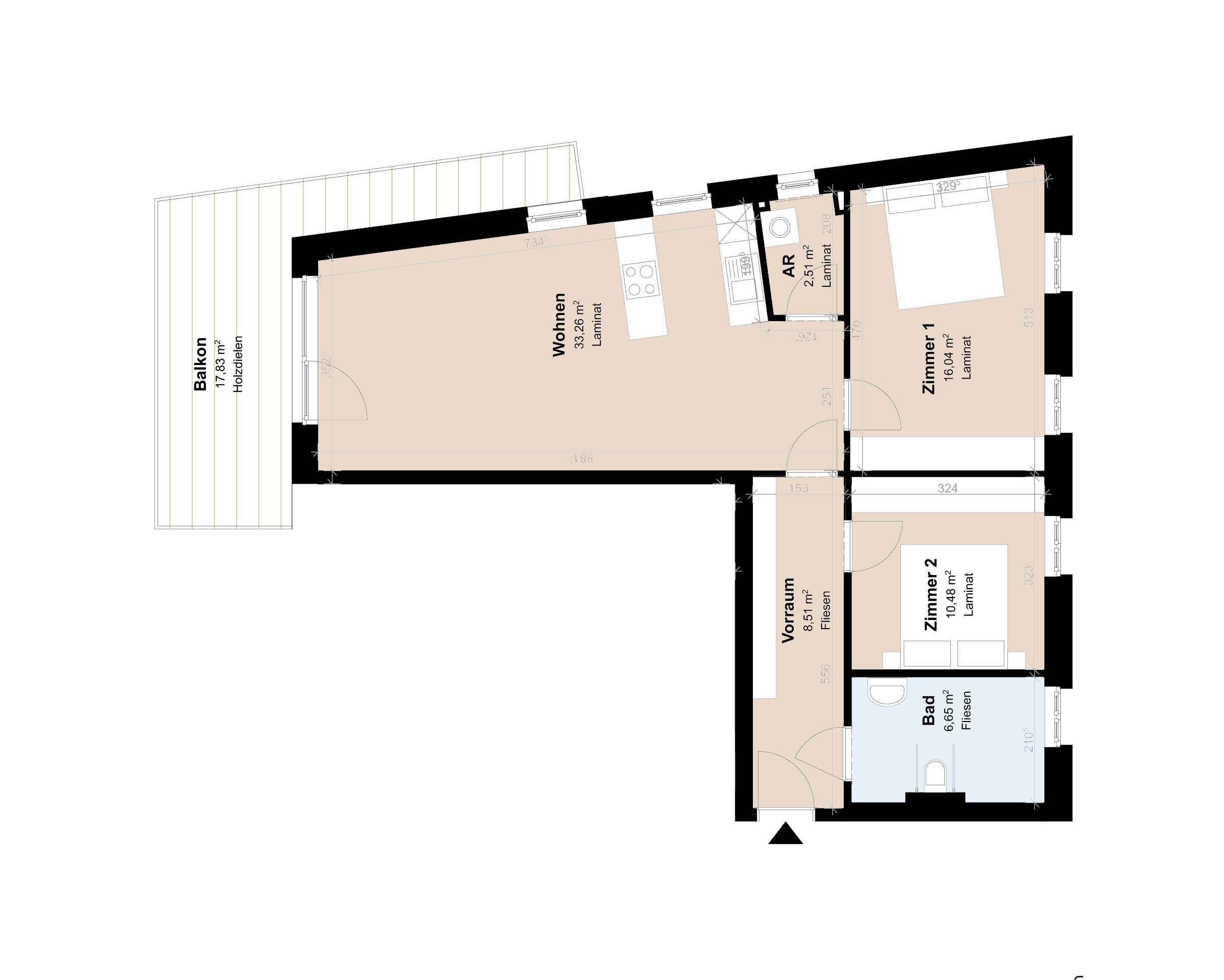 Helle 3-Zimmer Neubauwohnung mit Balkon im 1. Stock