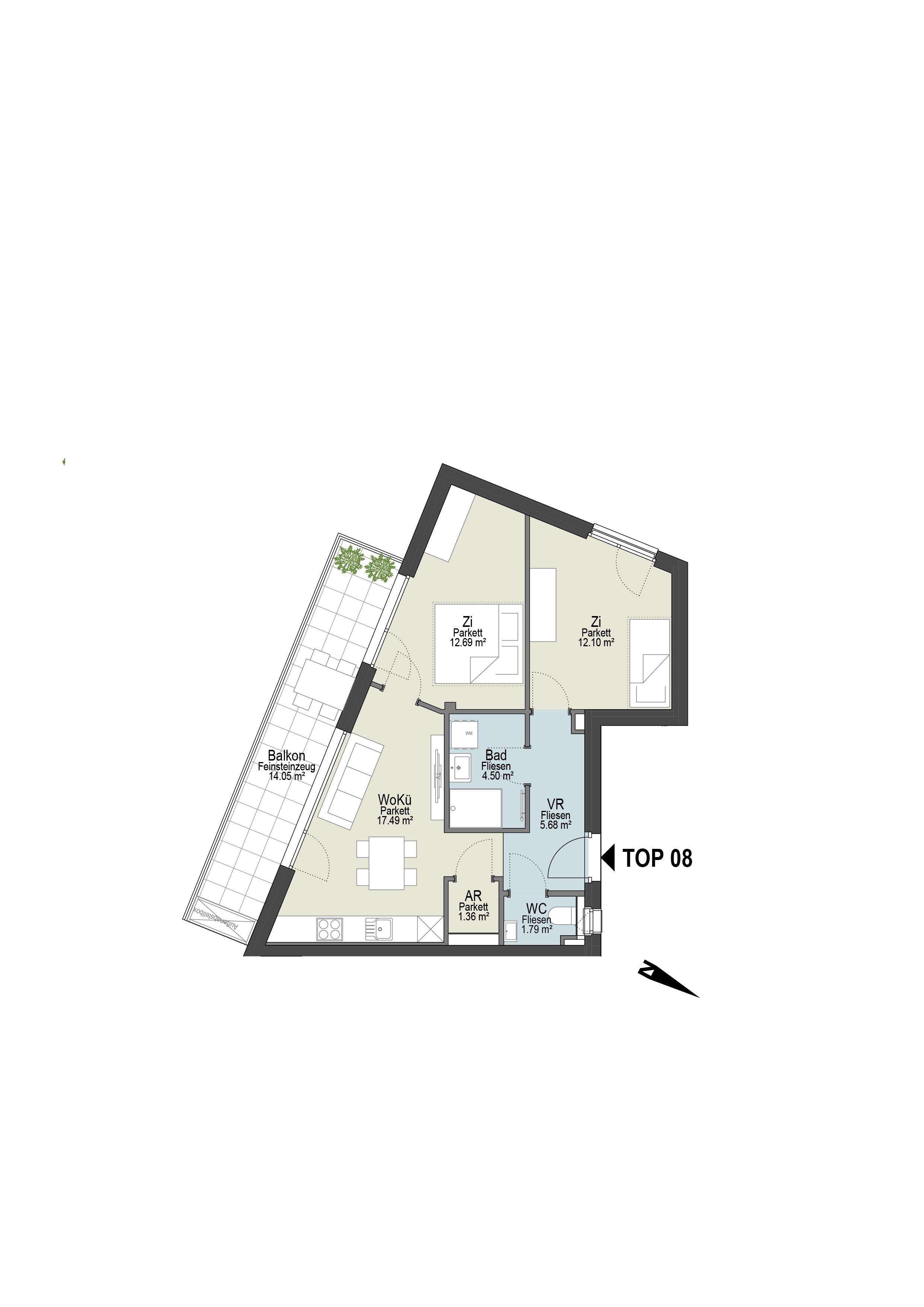 Geförderte Neubauwohnung mit Balkon im 1. Stock