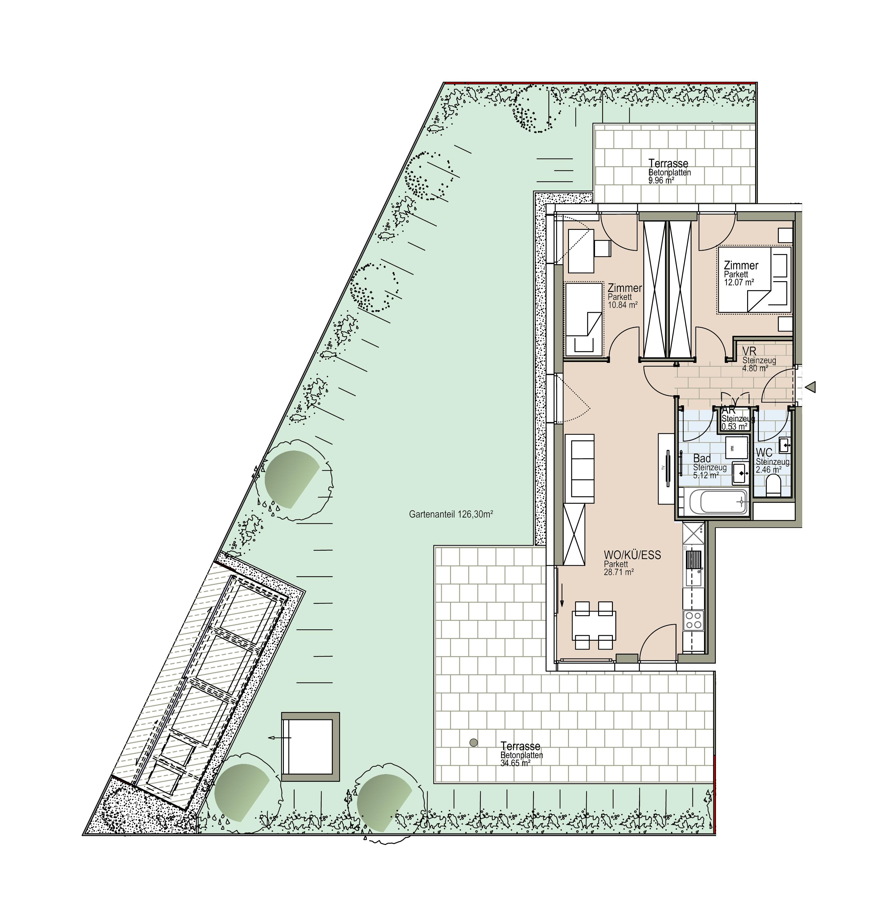 Hi-End Gartenwohnung im Neubau - 3 Zimmer
