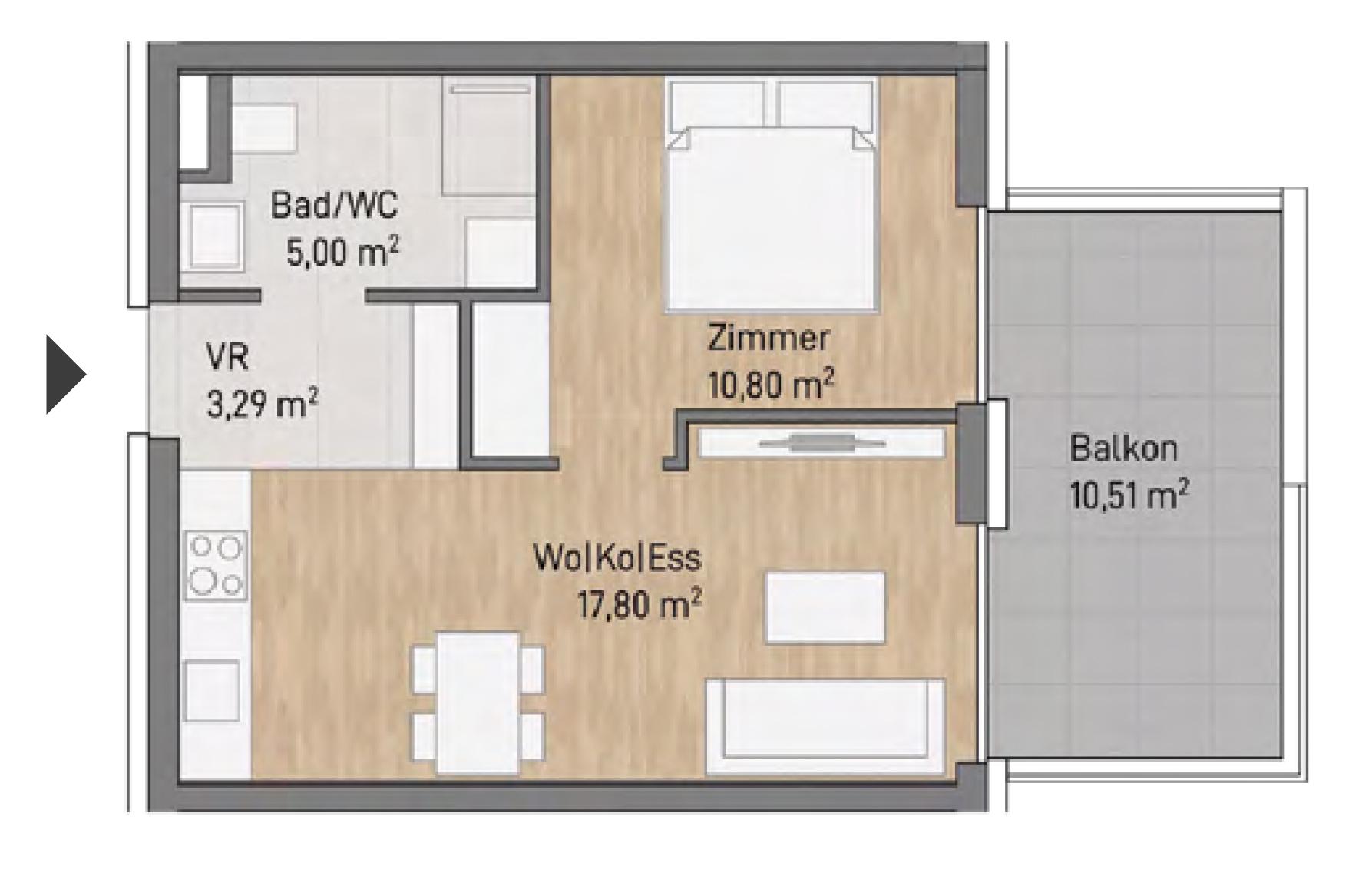 Neubauwohnung mit Balkon im 1. Stock