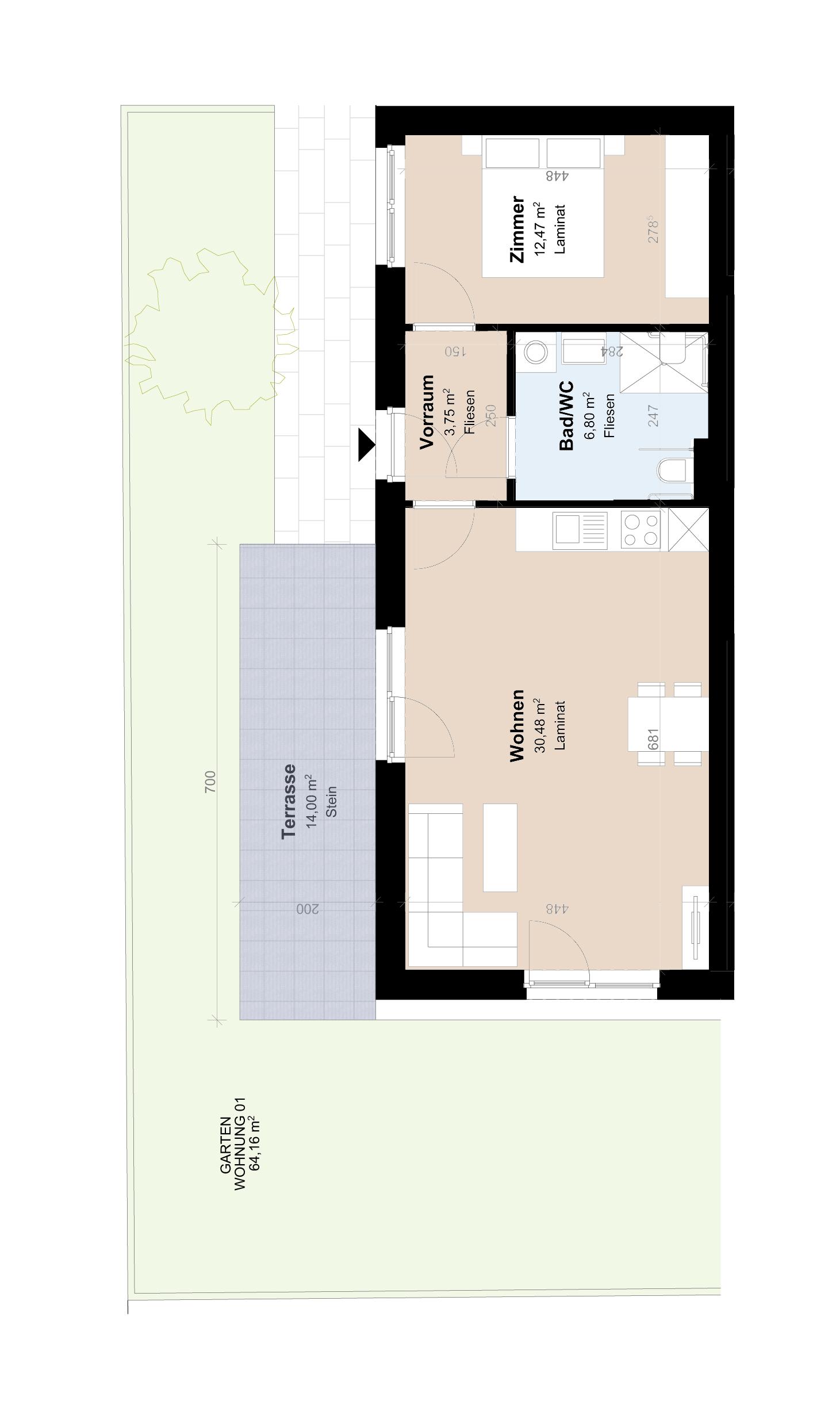 Neubau 2-Zimmer-Wohnung mit Garten und Terrasse - Gef&ouml;rdert