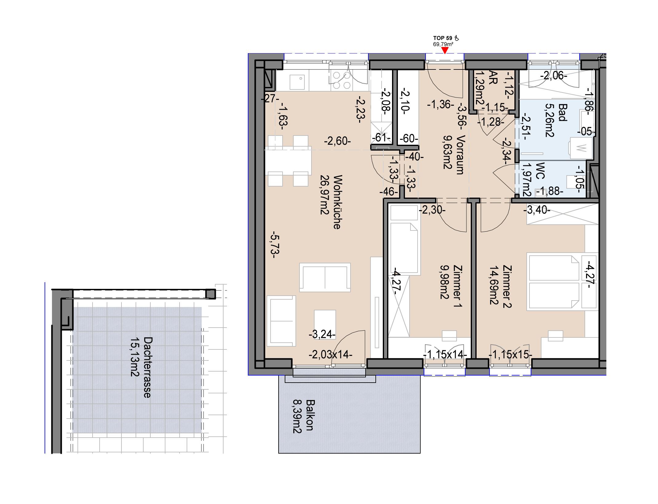 Neubauwohnung mit Balkon und Dachterrasse in gef&ouml;rdertem Wohnbau